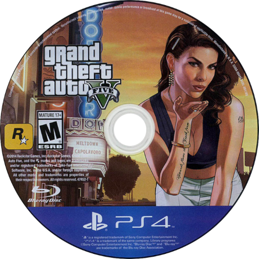 Grand Theft Auto V [Premium Edition] disc cover art for PlayStation 4 video game. 