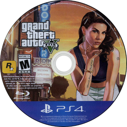 Grand Theft Auto V [Premium Edition] disc cover art for PlayStation 4 video game. 