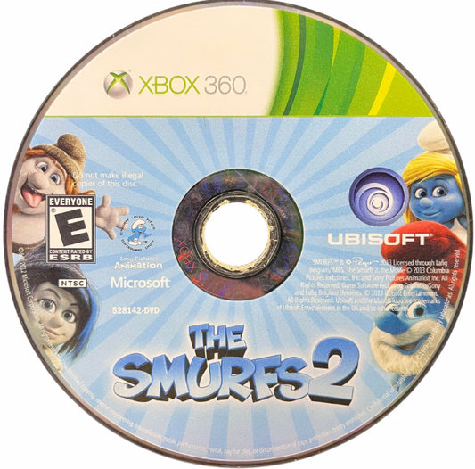 The Smurfs 2 Xbox 360 inspired design featuring colorful platform adventure aesthetic beloved blue characters whimsical fantasy worlds family friendly gameplay cooperative action cartoon inspired fun vibrant animated presentation disc 
