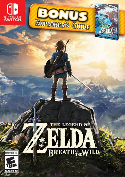 The Legend of Zelda Breath of the Wild Starter Pack Nintendo Switch NS for action adventure video game fans featuring expansive open world exploration Link quests puzzle filled shrines survival gameplay epic combat crafting exploration starter pack edition and collectible gaming appeal, outer box art