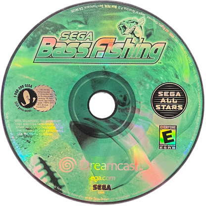 Sega Bass Fishing Sega All Stars Dreamcast inspired design featuring arcade fishing simulation aesthetic realistic lake environments competitive angling gameplay classic Sega sports action relaxing outdoor adventure iconic Dreamcast nostalgia presentation disc