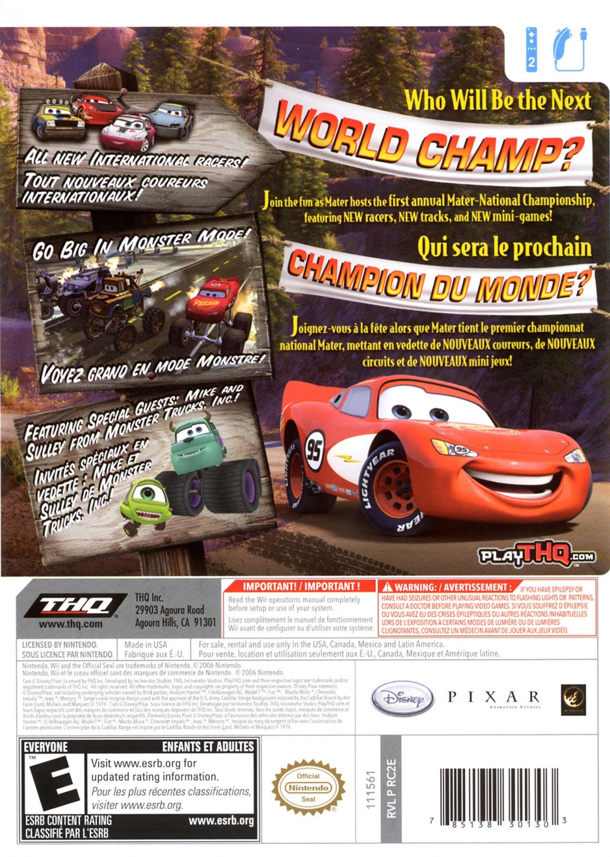 Disney Pixar Cars Mater-National Championship back cover art for Nintendo Wii (Wii) video game