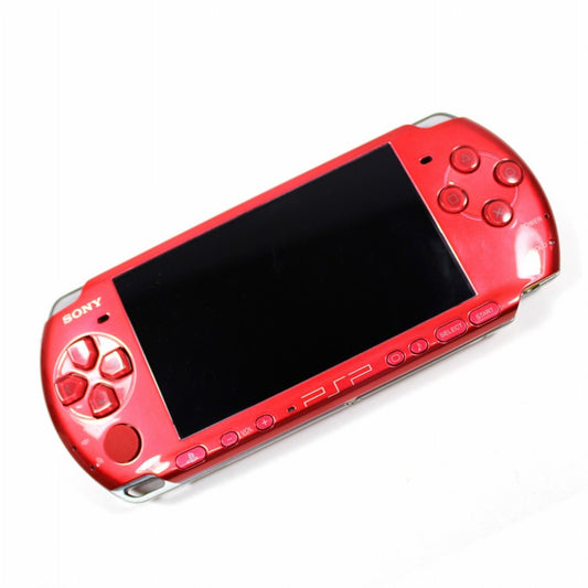 Red PlayStation Portable 3001 PSP 3001 handheld gaming console featuring vibrant red finish portable PlayStation gaming UMD game support widescreen LCD display built-in controls memory stick storage wireless connectivity and classic Sony handheld hardware collectible retro gaming appeal