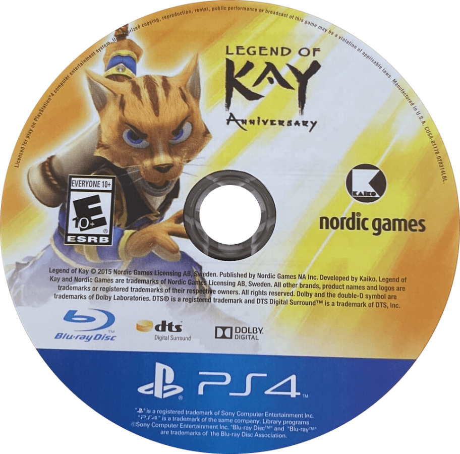 Legend of Kay Anniversary PlayStation 4 (PS4) action platformer video game disc