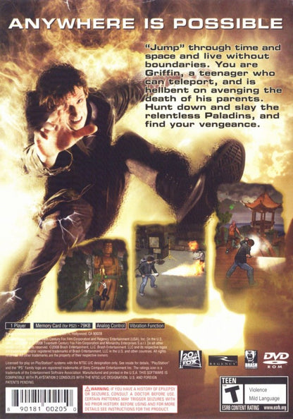 Jumper Griffins Story PS2 PlayStation 2 action adventure sci fi teleportation combat game retro video game back of case