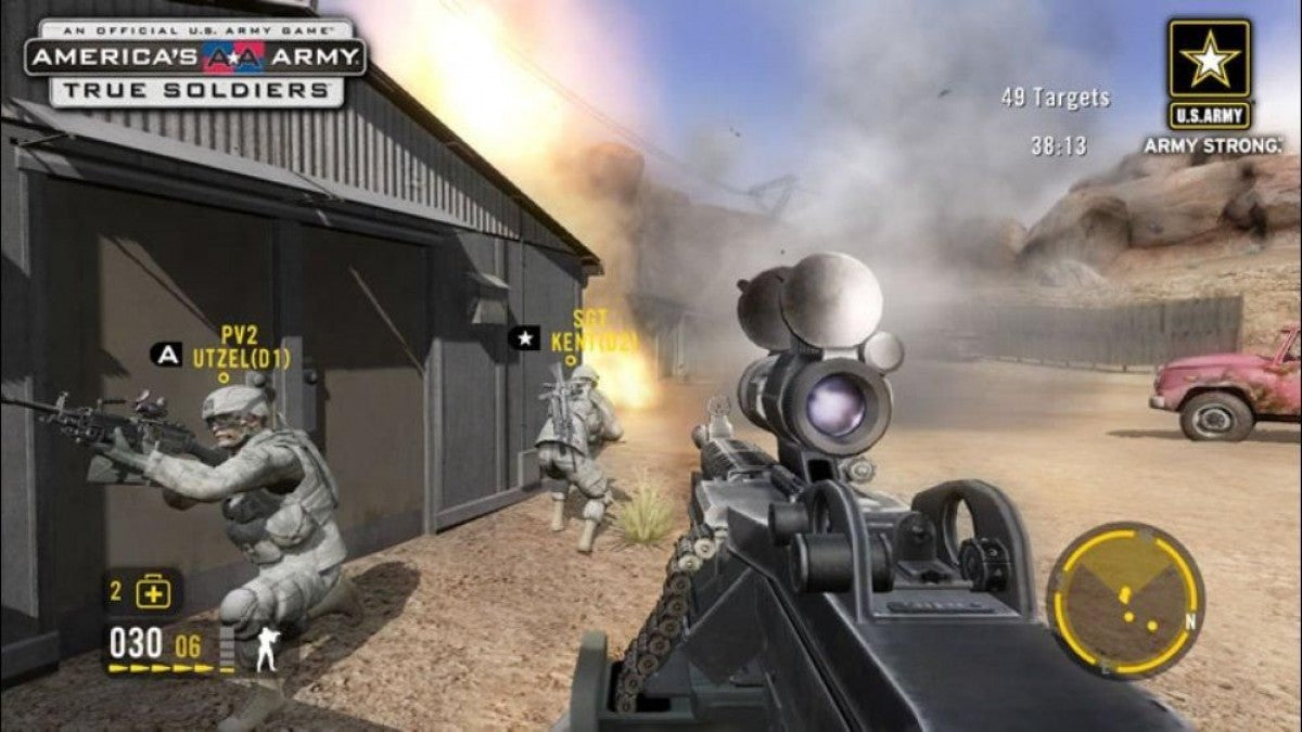 Americas Army True Soldiers retro Xbox 360 video game featuring military shooter gameplay, tactical combat missions, squad based action and classic Xbox 360 entertainment - gameplay