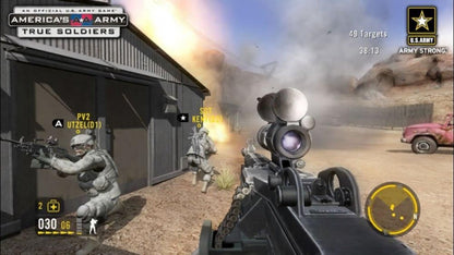 Americas Army True Soldiers retro Xbox 360 video game featuring military shooter gameplay, tactical combat missions, squad based action and classic Xbox 360 entertainment - gameplay