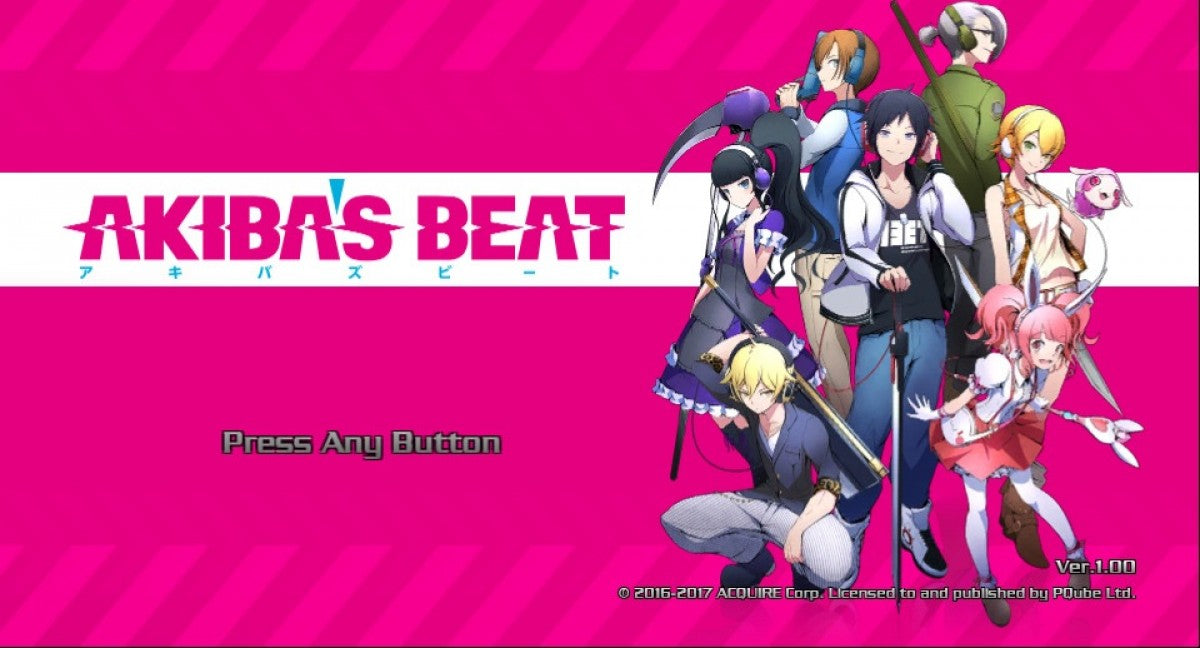 Akiba's Beat title screen for PlayStation Vita (PS VITA) JRPG video game