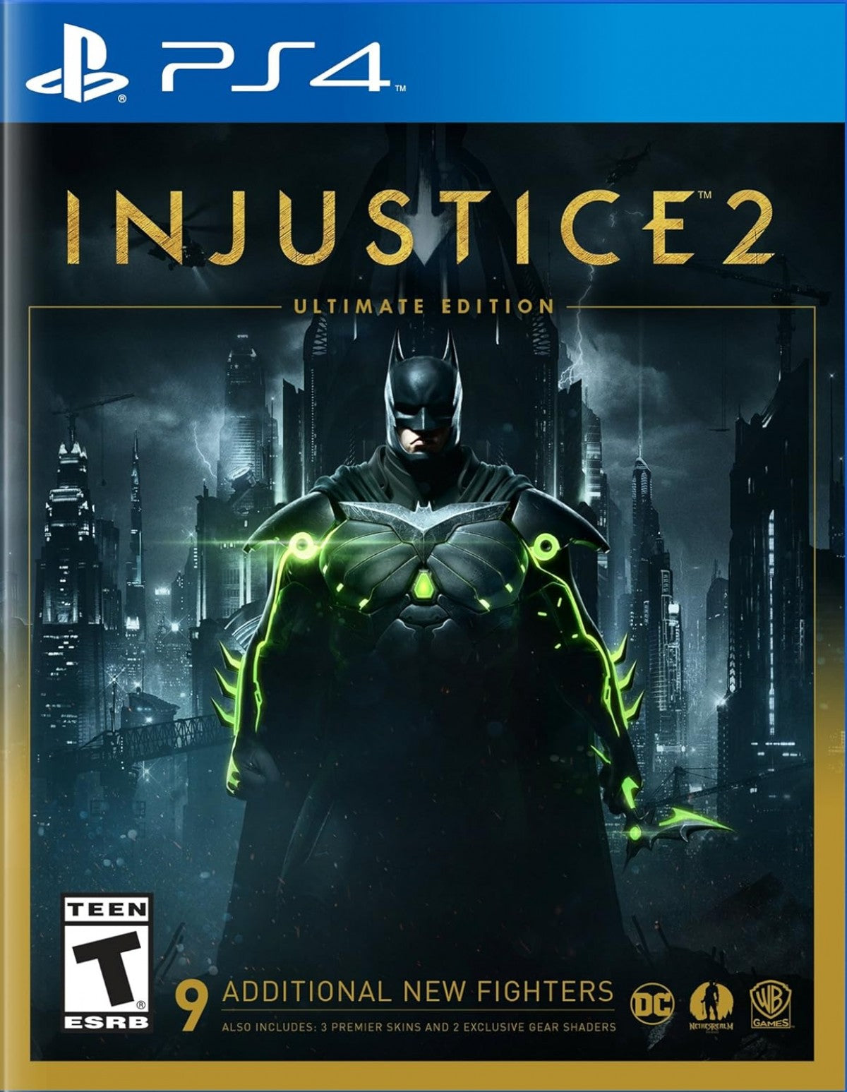 Injustice 2 Ultimate Edition PS4 fighting game featuring DC Comics superheroes and villains cinematic story mode customizable gear system all DLC characters competitive multiplayer modes and intense one on one combat by NetherRealm Studios cover