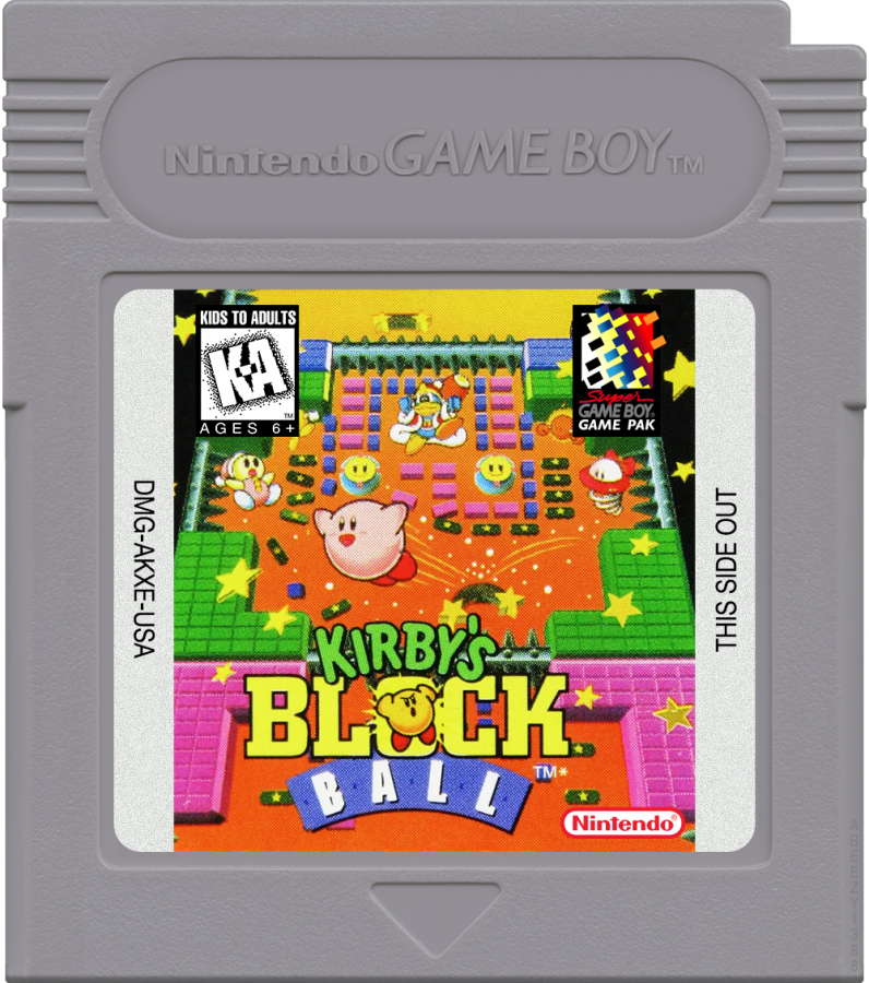 Kirby's Block Ball cartridge art for Game Boy (GB) video game