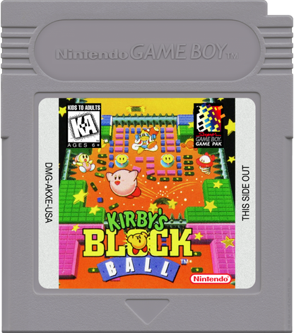 Kirby's Block Ball cartridge art for Game Boy (GB) video game