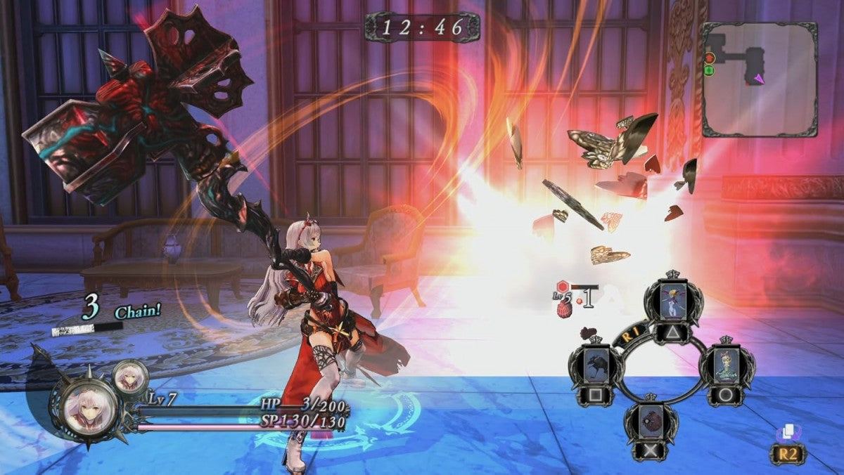 Nights of Azure retro PlayStation 4 video game featuring fantasy action RPG combat, anime style storytelling, supernatural battles and gothic adventure gameplay