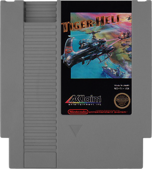 Tiger-Heli Complete in Box CIB Nintendo Entertainment System NES for retro video game enthusiasts featuring classic vertical scrolling shoot em up gameplay military helicopter combat fast paced arcade action challenging enemy formations complete in box collectible gaming appeal cartridge