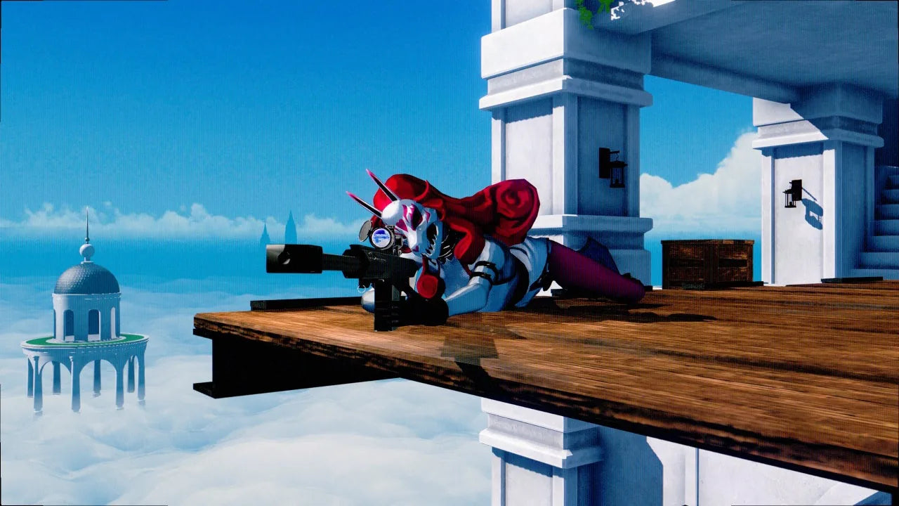Neon White Nintendo Switch inspired design featuring fast paced first person action platformer aesthetic speedrunning challenges stylish card based abilities heavenly urban environments precision movement competitive gameplay and anime inspired storytelling presentation gameplay