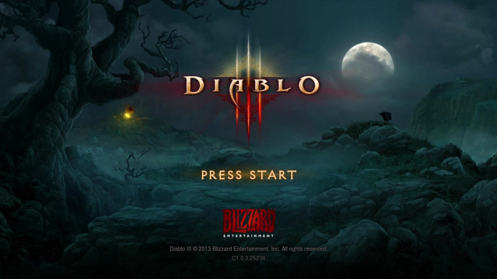 Diablo III start screen for Xbox 360 (X360) action role-playing video game