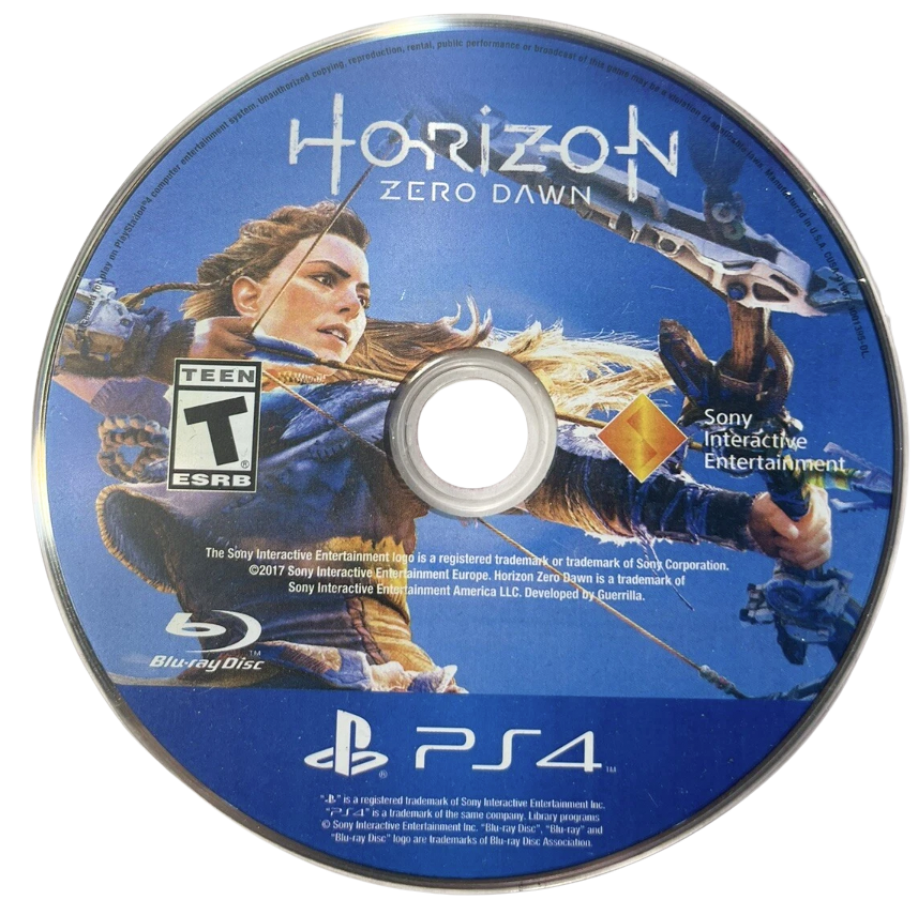 Horizon: Zero Dawn – PlayStation 4 (PS4) video game disc, open-world action RPG exclusive to PS4 set in a lush, post-apocalyptic world