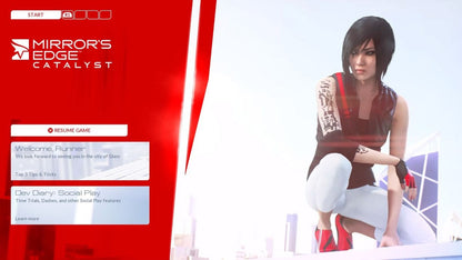 Mirror's Edge: Catalyst – PlayStation 4 (PS4) video game start screen, action adventure game