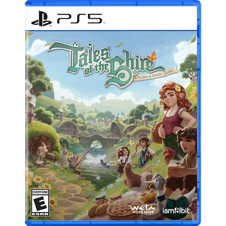 Tales of the Shire A The Lord of the Rings Game PlayStation 5 PS5 for cozy life simulation adventure video game fans featuring Hobbit life in the Shire farming gardening cooking fishing home customization community activities exploration and relaxing Middle earth gameplay collectible gaming appeal front cover art