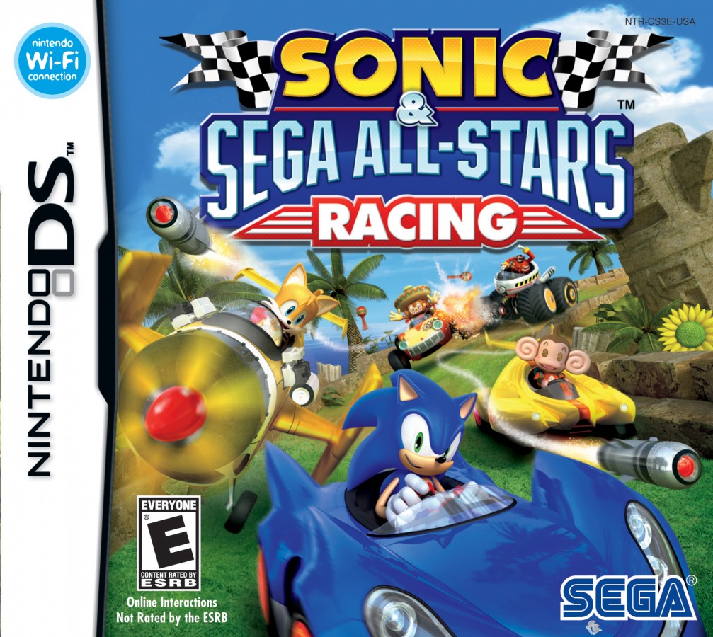 Sonic & SEGA All-Stars Racing for Nintendo DS, cover image for an arcade racing video game with kart-style racing, character-based vehicles, power-ups, and competitive multiplayer gameplay