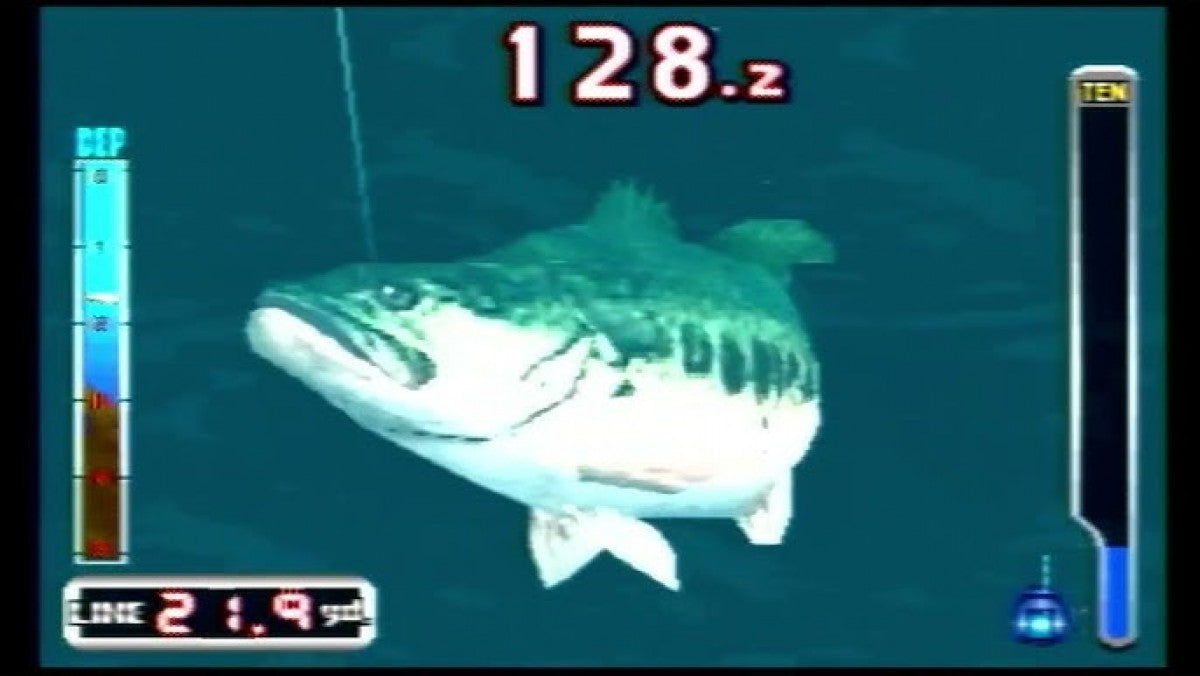 Big Ol’ Bass Fisherman’s Bait 2 PlayStation 1 game featuring realistic fishing simulation, authentic tournament action, and classic late-90s sports gameplay