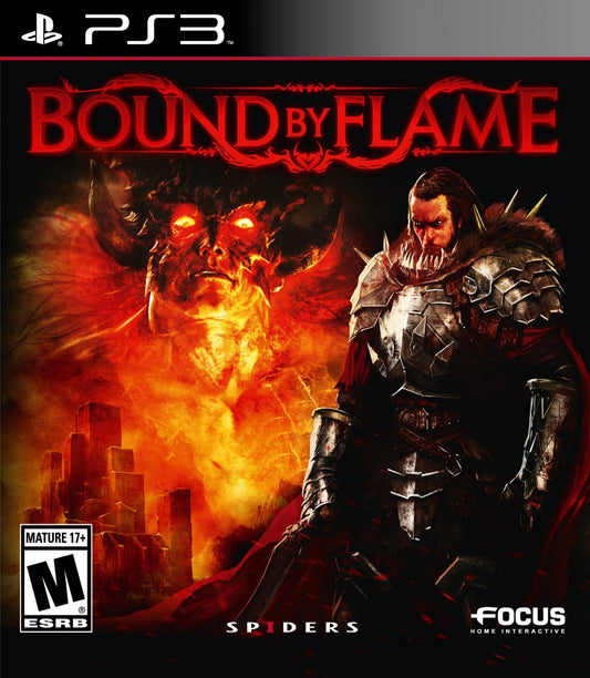 Game cover for 'Bound by Flame' for PS3 with a warrior and fiery creature.