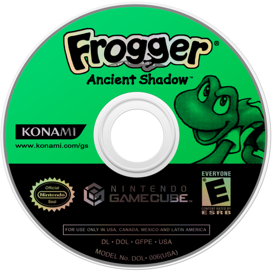 Disc only Frogger Ancient Shadow GameCube GC video game, arcade action, puzzle platformer, family-friendly, classic Nintendo GameCube title, adventure and strategy 