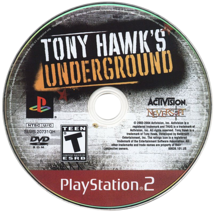 Tony Hawk's Underground [Greatest Hits] – PlayStation 2 (PS2) video game disc, skateboarding sports action.