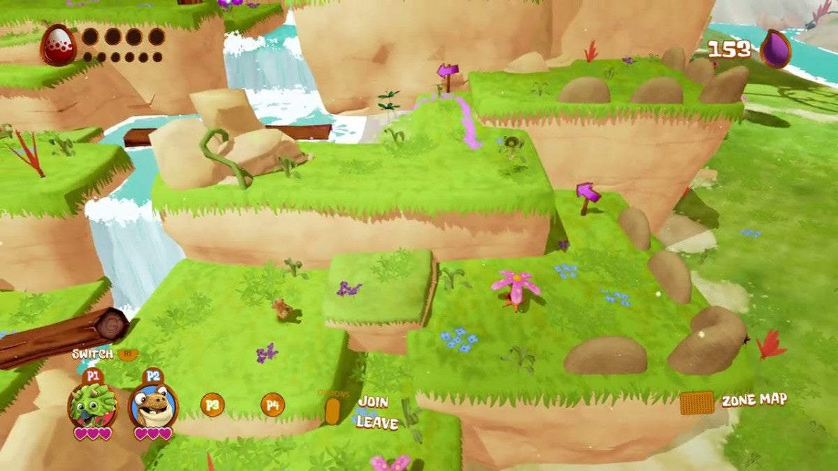 Gigantosaurus The Game PlayStation 4 PS4 family adventure video game dino buddies Rocky Tiny Mazu and Bill prehistoric world exploration solving puzzles kart racing saving Giganto from extinction cooperative multiplayer up to four players based on the Disney Junior animated series gameplay screenshot