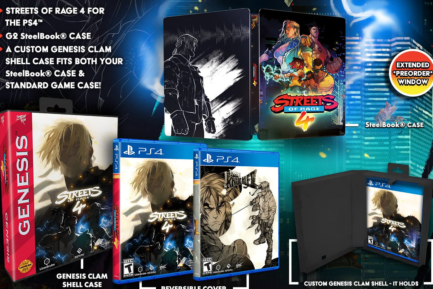 Streets of Rage 4 Limited Run Classic Edition for the PlayStation 4 featuring side scrolling beat em up gameplay with hand drawn visuals cooperative multiplayer and a collectible edition including retro style case and bonus items bundle