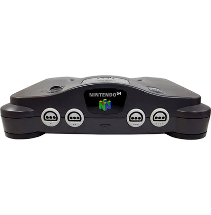 Front-facing view of an original Nintendo 64 console.