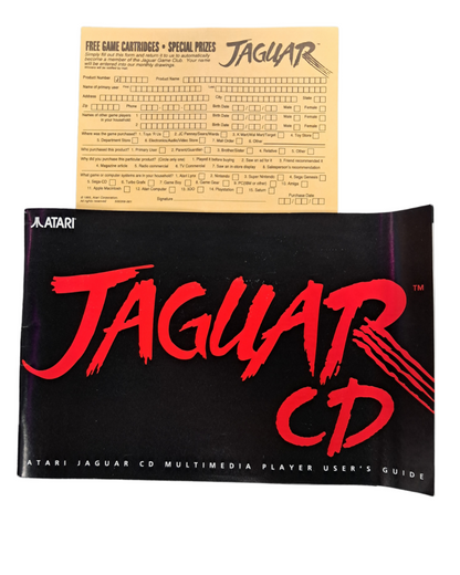 Retro Atari Jaguar CD System complete in box inspired design featuring rare retro gaming hardware aesthetic vintage multimedia console add on compact disc technology futuristic 90s gaming innovation collectible classic gaming presentation manual 