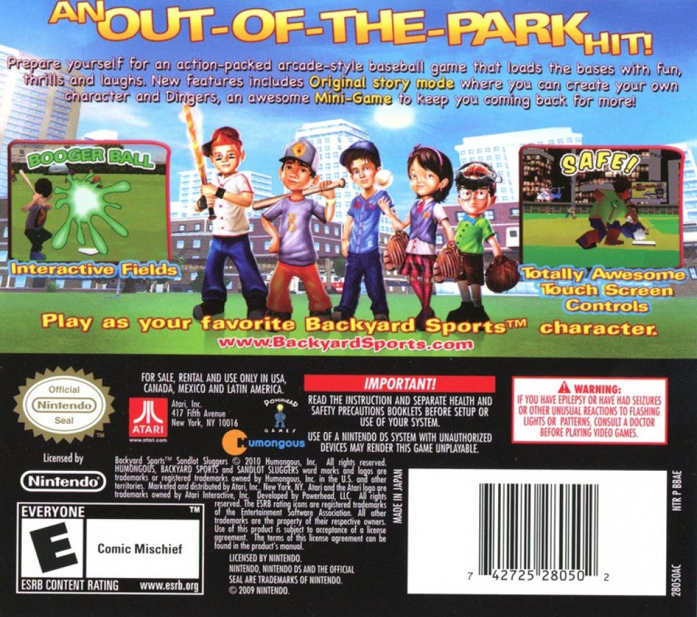 Backyard Sports: Sandlot Sluggers back of case for Nintendo DS (DS) baseball sports video game