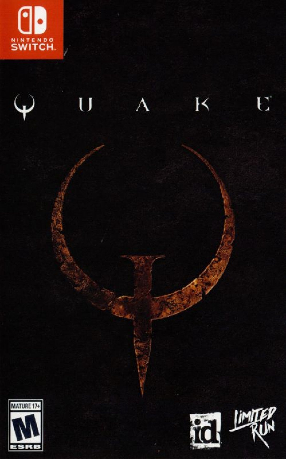 Quake Nintendo Switch inspired design featuring classic first person shooter action aesthetic fast paced combat dark sci fi environments intense multiplayer battles legendary arena gameplay enhanced modern features retro gaming presentation front cover 