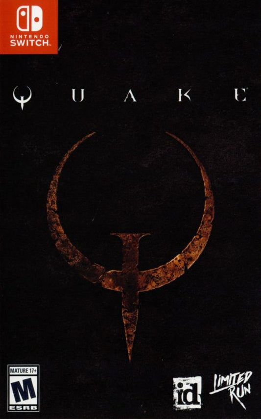 Quake Nintendo Switch inspired design featuring classic first person shooter action aesthetic fast paced combat dark sci fi environments intense multiplayer battles legendary arena gameplay enhanced modern features retro gaming presentation front cover 