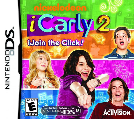 iCarly 2 iJoin the Click for Nintendo DS, cover image for a simulation adventure video game with mini-games, story-based gameplay, TV show characters, and casual interactive activities
