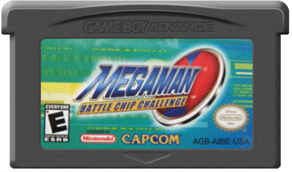 Mega Man Battle Chip Challenge Game Boy Advance GBA video game, strategy RPG, card-based battle system, handheld Capcom title cartridge art