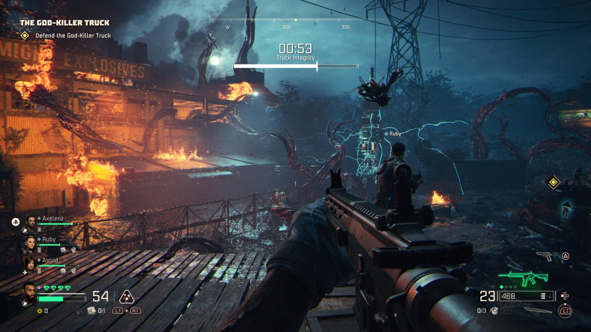 John Carpenter's Toxic Commando PlayStation 5 PS5 for first person shooter action video game fans featuring intense zombie combat explosive weapons chaotic hordes cooperative multiplayer missions fast paced gunplay over the top action and horror inspired gameplay from legendary filmmaker John Carpenter collectible gaming appeal gameplay