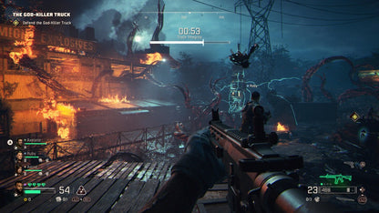 John Carpenter's Toxic Commando PlayStation 5 PS5 for first person shooter action video game fans featuring intense zombie combat explosive weapons chaotic hordes cooperative multiplayer missions fast paced gunplay over the top action and horror inspired gameplay from legendary filmmaker John Carpenter collectible gaming appeal gameplay