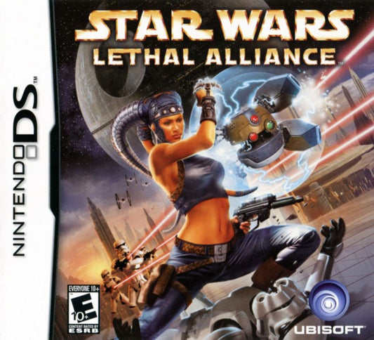 Star Wars Lethal Alliance for Nintendo DS (DS), cover image for a retro video game featuring action-adventure gameplay, blaster combat, stealth mechanics, character-based missions, and sci-fi story-driven battles