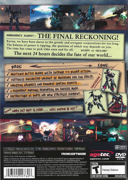 Retro Armored Core Last Raven PS2 inspired design featuring futuristic mech warfare aesthetic vintage PlayStation 2 customizable armored robots post apocalyptic conflict intense tactical combat industrial sci fi atmosphere nostalgic FromSoftware action gameplay back cover art