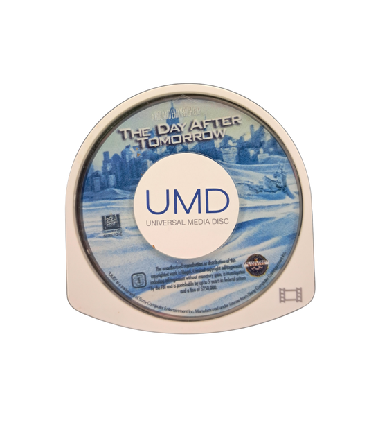 The Day After Tomorrow PSP UMD movie PlayStation Portable disaster film Blu ray style video playback portable cinema extreme weather global climate catastrophe survival thriller 20th Century Fox handheld movie disc PSP video UMD format film adaptation Roland Emmerich movie entertainment portable media system UMD