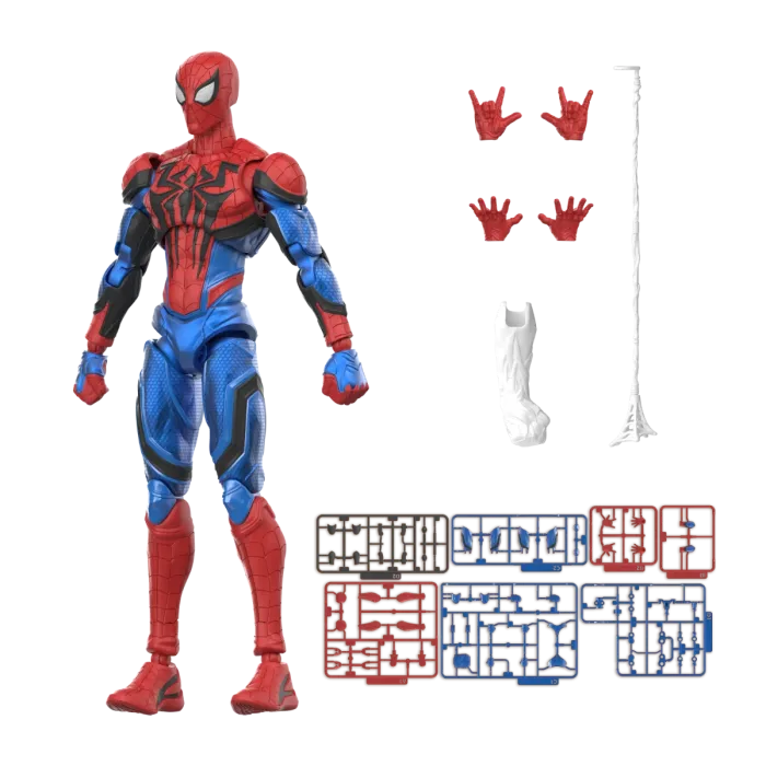 Blokees Marvel Rivals Champion Class 06 Spider Man collectible model kit inspired design featuring dynamic superhero action aesthetic iconic web slinger pose detailed armor style suit components articulated display figure Marvel gaming universe collectible presentation