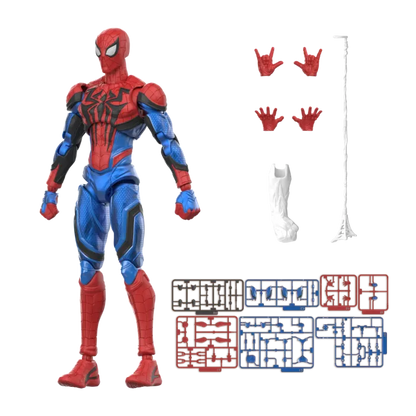 Blokees Marvel Rivals Champion Class 06 Spider Man collectible model kit inspired design featuring dynamic superhero action aesthetic iconic web slinger pose detailed armor style suit components articulated display figure Marvel gaming universe collectible presentation