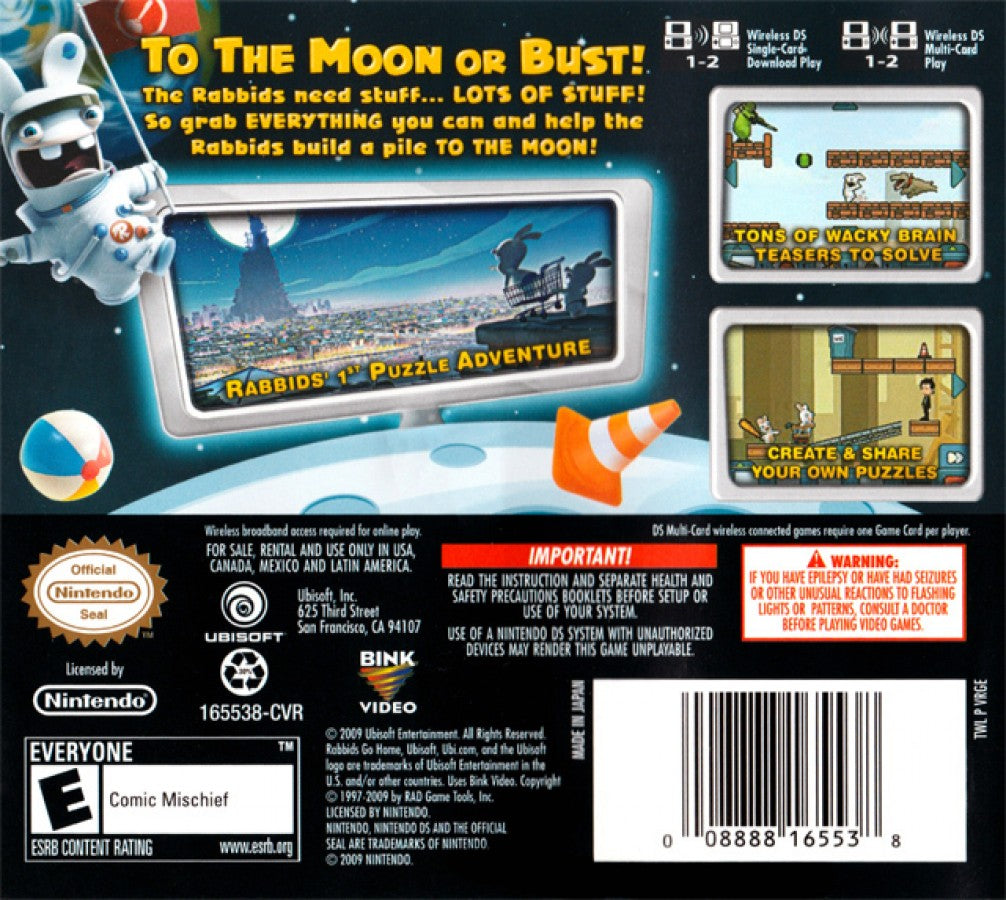 Rabbids Go Home: A Comedy Adventure back of case for Nintendo DS (DS) action adventure video game
