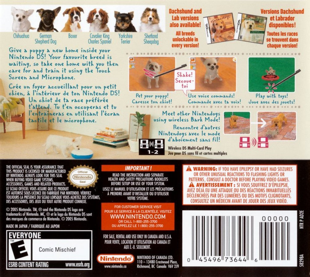 Nintendogs: Chihuahua and Friends back cover art for Nintendo DS (DS) video game