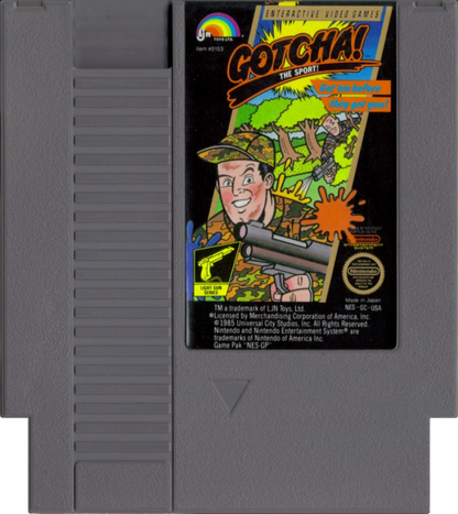 Gotcha The Sport Nintendo Entertainment System NES for retro video game enthusiasts featuring light gun compatible action gameplay paintball inspired battles fast paced target shooting competitive multiplayer fun colorful arenas and collectible gaming appeal cart 