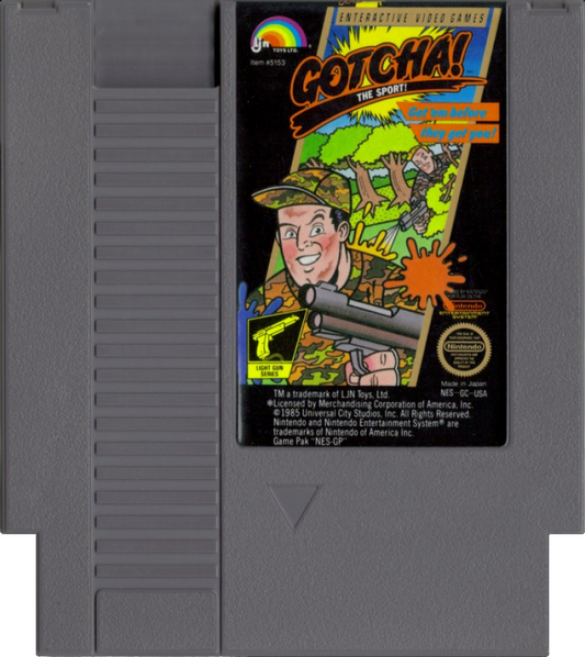 Gotcha The Sport Nintendo Entertainment System NES for retro video game enthusiasts featuring light gun compatible action gameplay paintball inspired battles fast paced target shooting competitive multiplayer fun colorful arenas and collectible gaming appeal cart 