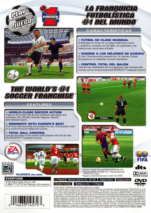 FIFA Soccer 2003 retro PlayStation 2 video game FIFA Soccer football sports simulation realistic gameplay multiplayer tournament mode console title PlayStation 2 release back of case