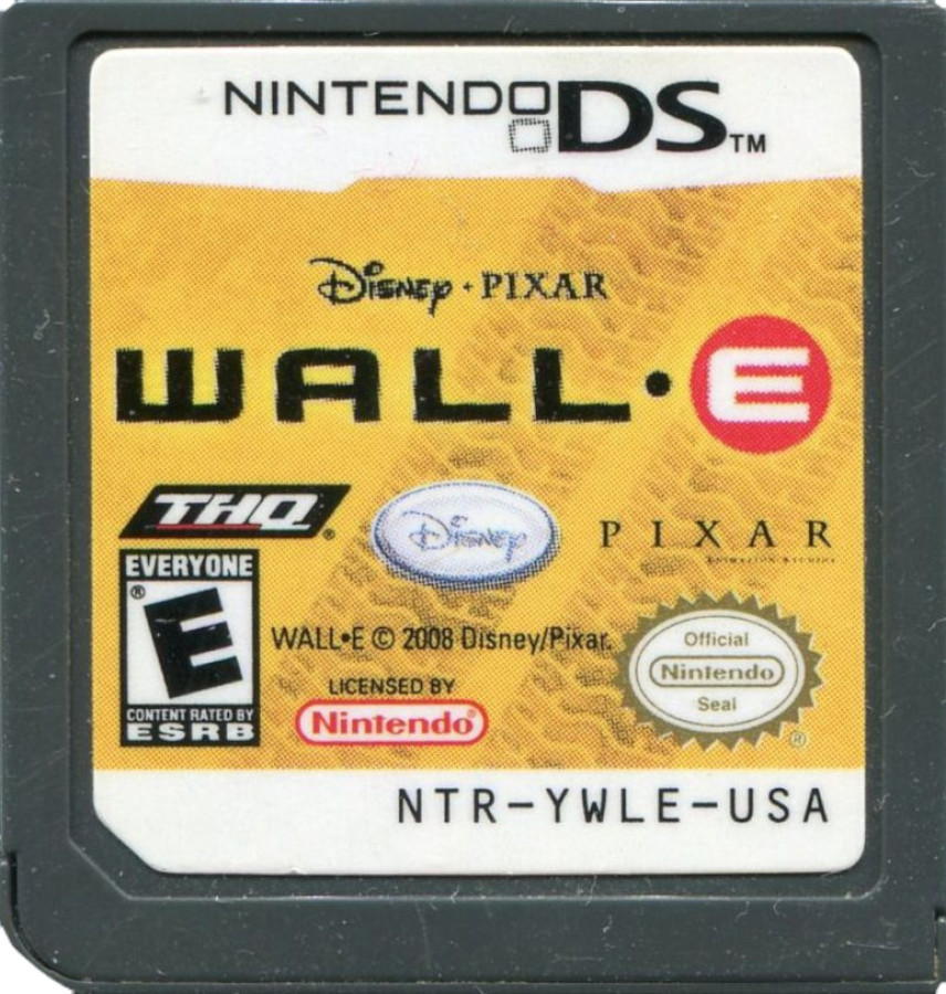 Wall E retro Nintendo DS video game Wall E animated adventure puzzle platform gameplay Disney Pixar sci fi robot exploration family friendly handheld console title Nintendo DS release cartridge