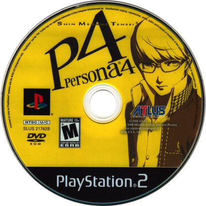 Shin Megami Tensei Persona 4 Missing Bonus Disc PlayStation 2 PS2 video game featuring Japanese role playing gameplay Yu Narukami character supernatural mystery investigation social simulation dungeon exploration turn based combat Persona abilities and classic PlayStation 2 gameplay retro video game collection collectible gaming appeal disc